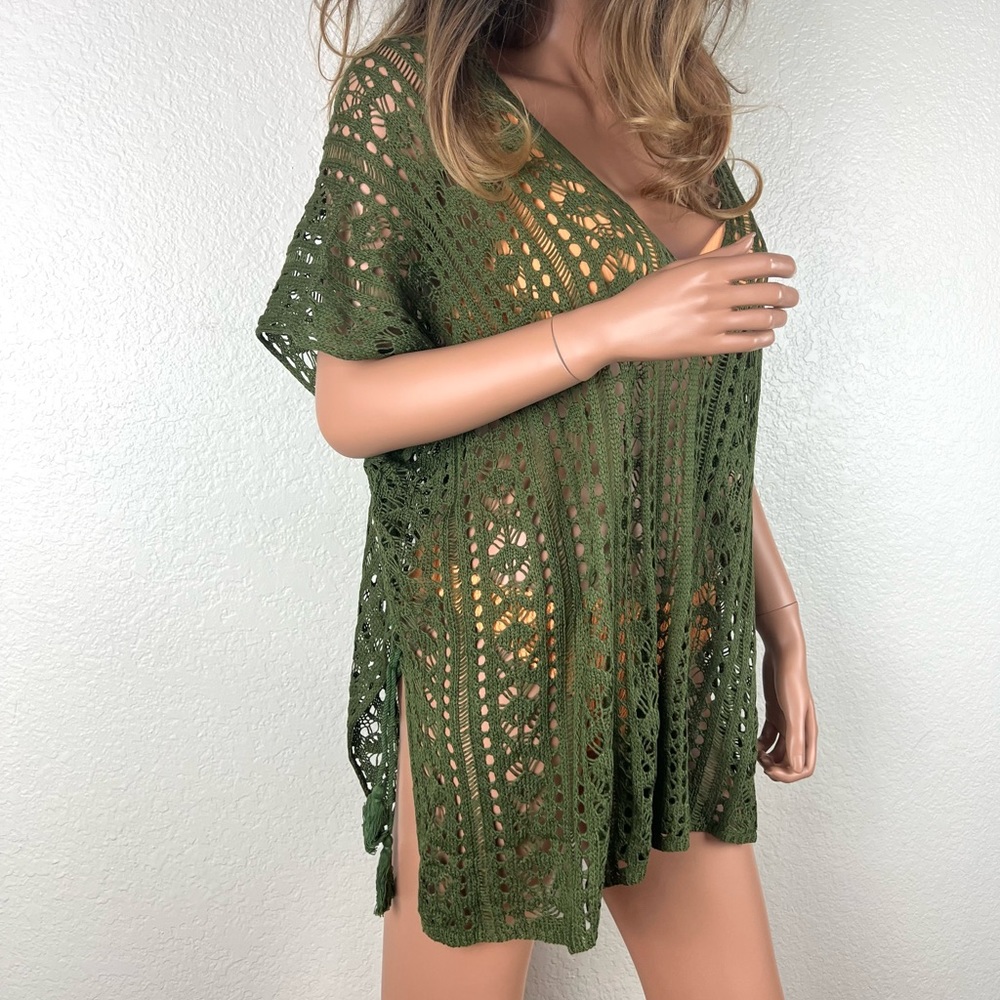 Crocheted Swimsuit Cover Up Army Green Color - Picture 11 of 11